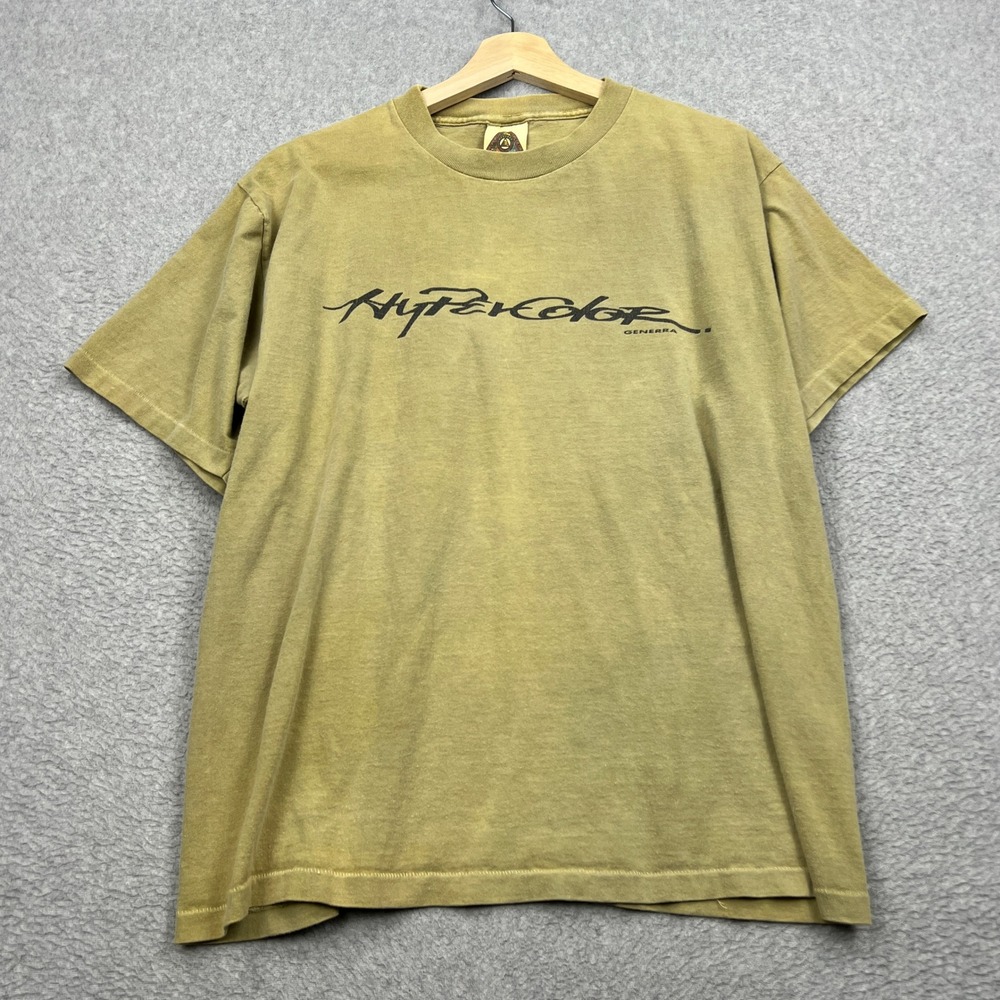 VTG Generra Hypercolor T-Shirt WORKS Mens Large Tan Heat Sensitive 90s USA Made